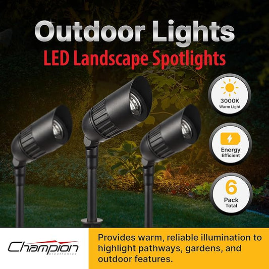 6-Pack Outdoor Low Voltage Landscape Spotlights, 6×3W 200LM, 3000K Warm White, Dusk to Dawn, IP65 Waterproof Path Lights with Transformer, 60FT Cable & Ground Stakes
