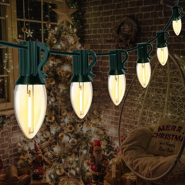 12FT C7 LED Christmas Lights Outdoor Indoor, Plug in Warm White String Lights for Porch, Railing, Staircase, Patio | Lumora