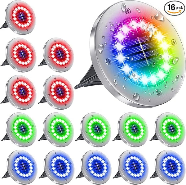 NFESOLAR 16 Pack Solar Lights Outdoor, 16 LEDs Multi-Color Solar Ground Lights Waterproof Landscape Light for | Lumora