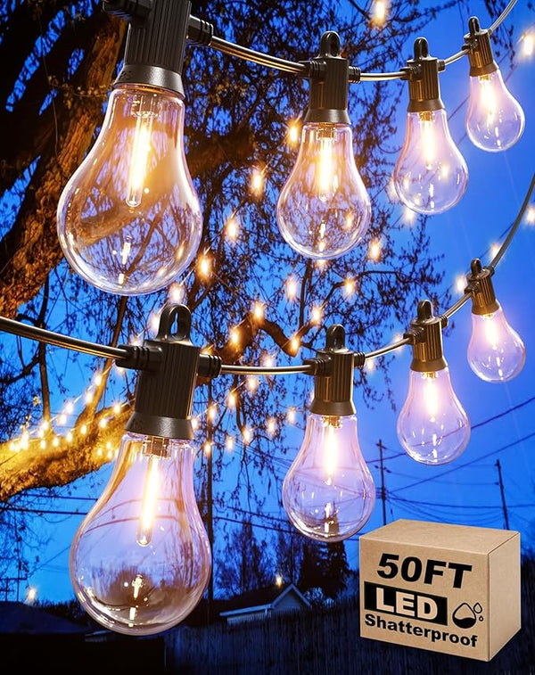 Outdoor String Lights, 50FT LED Patio Lights with 25+2 A45 Vintage Edison Shatterproof Bulbs, Waterproof | Lumora