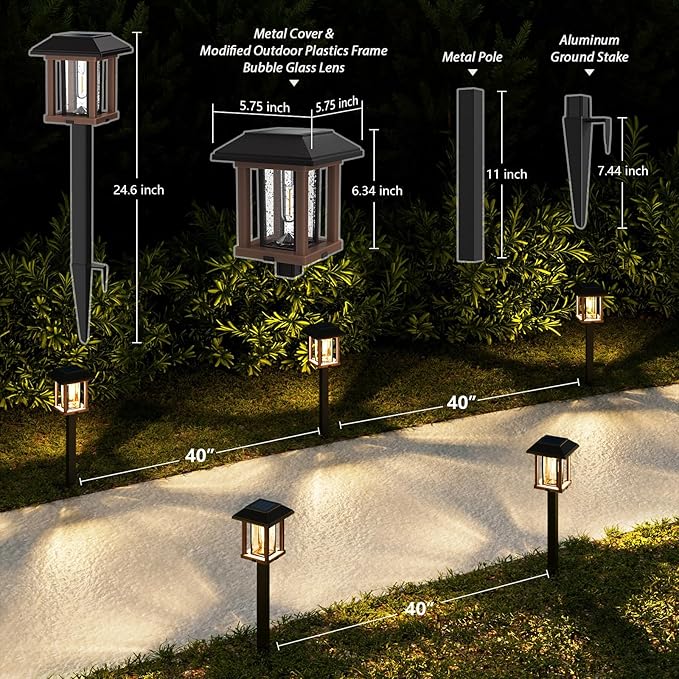XMCOSY+ Solar Lights Outdoor - 4 Pack Solar Yard Lights, Solar Garden Lights with Glass Metal, IP65 Waterproof Solar Powered for Yard Landscape Driveway Walkway