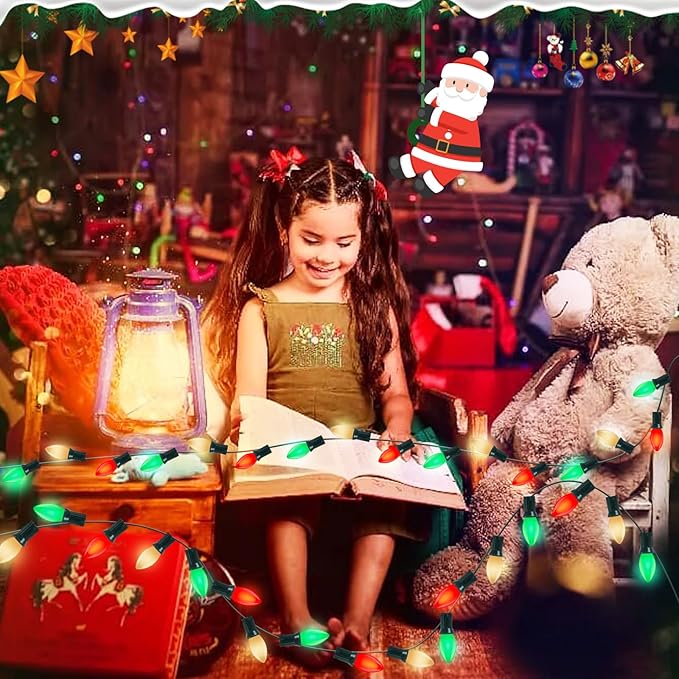 C9 Red White and Green Christmas Lights Outdoor, 25Ft Vintage Christmas String Lights with 26 Multicolor Ceramic | Lumora