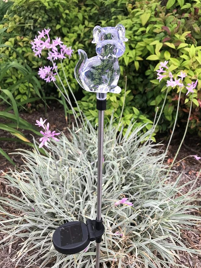 Set of 2 Clear Acrylic Dog Solar Garden Yard Landscape Path Stick LED Lights