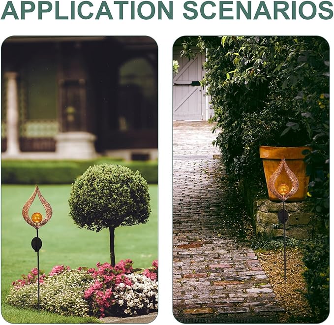 Ciieeo Solar Flame Torch Lights Outdoor LED Solar Garden Pathway Lights Waterproof Hollow Decorative Lawn Lighting for Patio Yard Landscape
