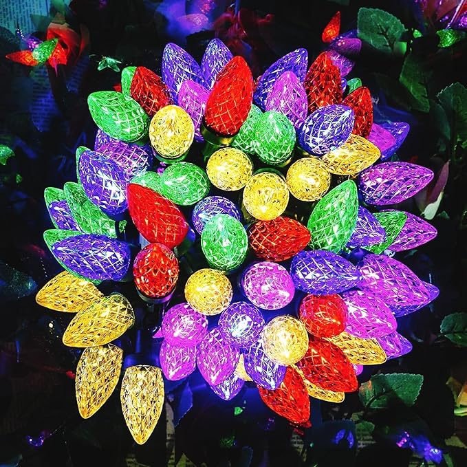 26Ft LED Valentine's Day String Lights Outdoor, C7 Vintage Christmas Lights with 52 Multicolor Strawberry Bulbs, Plug in Fairy Lights for Indoor Patio Porch Garden Party Wedding Roofline House Decor