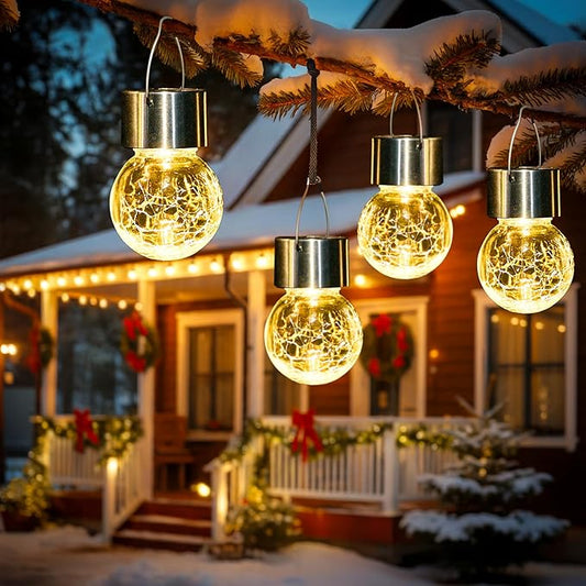 GIGALUMI Solar Lights Outdoor Waterproof ,12 Pack Solar Hanging Lights Garden Decor,Gifts for Women Mom Grandma,Solar Outdoor Lights Lantern Cracked Glass for Yard, Fence, Tree(Warm White)