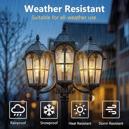 Emliviar 82.7" 3-Head Outdoor Solar Lamp Street Lights, Dusk to Dawn Post Lighting for Driveway Garden, LED Exterior Black Pole Light with Water Grain Glass, YXE302PL-3 SL BK