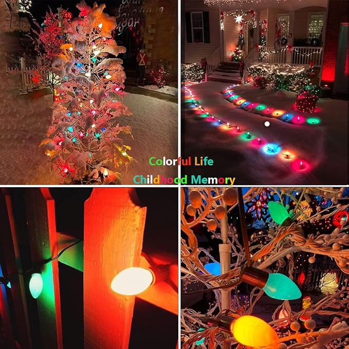 C7 Christmas Lights Outdoor 25Ft Multicolored Christmas Lights with 27 Glass Incandescent Bulbs (2 Spare), Vintage Colorful String Light for Garden Wedding Party Xmas Decorations