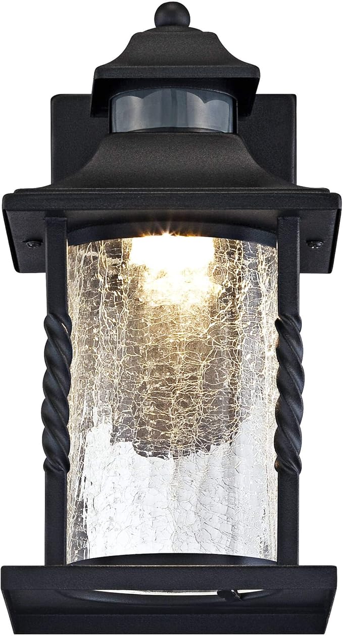 John Timberland Westray Outdoor Wall Light Fixture LED Black Lantern 11 1/2" Clear Crackled Glass Motion Sensor | Lumora