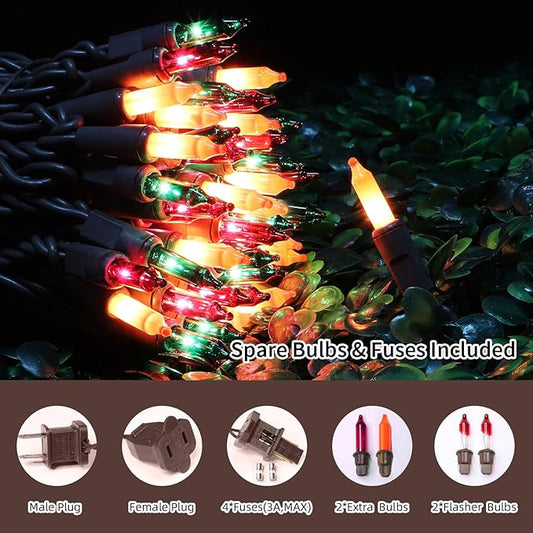 LAMPHOME Halloween String Light,100 Count Incandescent Mini String Light in 19.6ft,Indoor/Outdoor 120V UL Certified Mini Light for Halloween,Patio Lawn,Home,Garden,Party (Orange+Purple+Green)