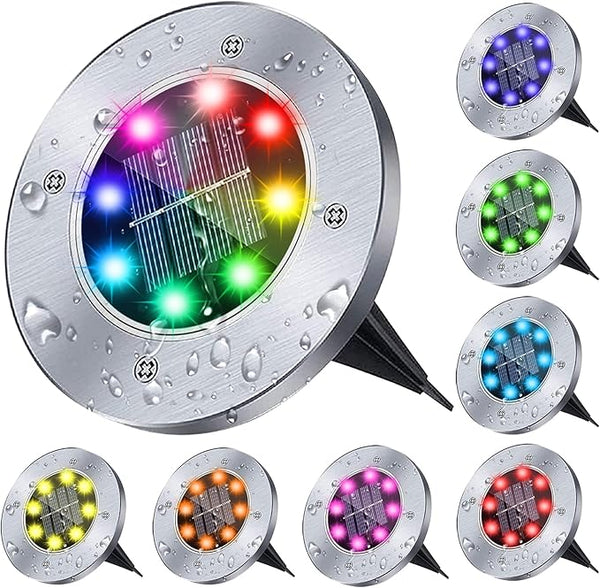 Solar Ground Lights,Multi-Color Auto-Changing 8LED Waterproof Solar Powered Lights In-Ground Outdoor Landscape | Lumora