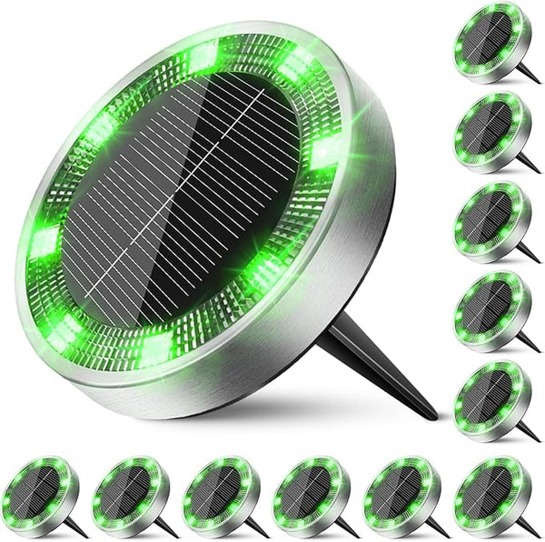 Peasur Solar Ground Lights Outdoor, 12 Pack Flat Solar Powered Disc Lights, IP68 Waterproof, Anti-Rust, Landscape | Lumora