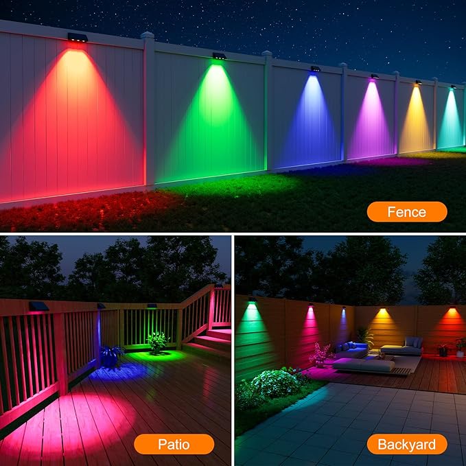 12 Pack Color Changing Solar Powered Fence Lights Outdoor Decorative LED Waterproof Wall Lamps for Outside Deck | Lumora