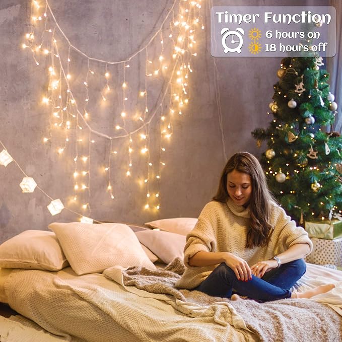Icicle lights Outdoor - 33ft Christmas Lights with 400LED 75 Drops 8 Modes, Plug in Curtain String Lights | Lumora