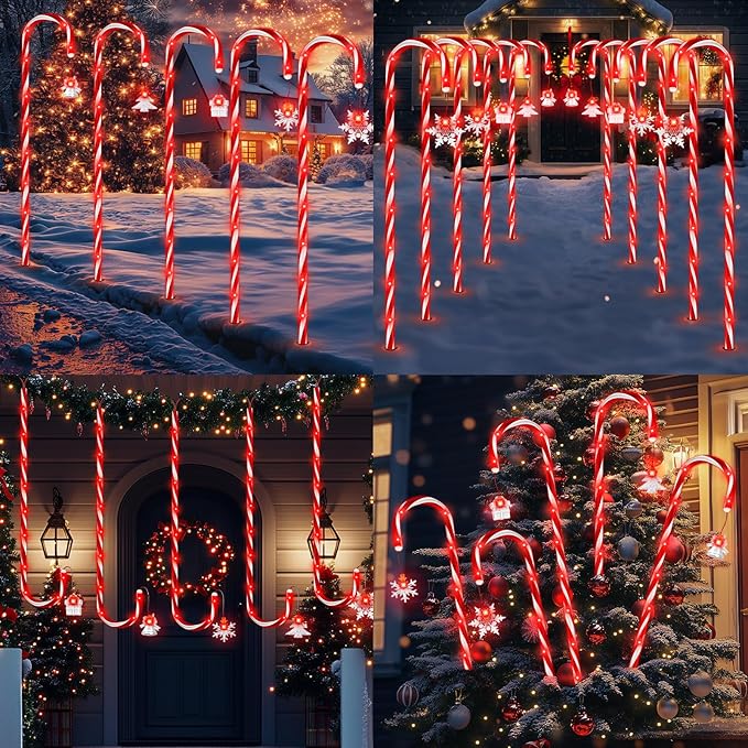Solar Christmas Candy Cane Lights Outdoor, 20 Pack 110Led 41inch Large Christmas Decorations Pathway Lights with 8 Modes for Xmas Tree Patio Garden Yard Lawn Holiday Party Walkway Decor