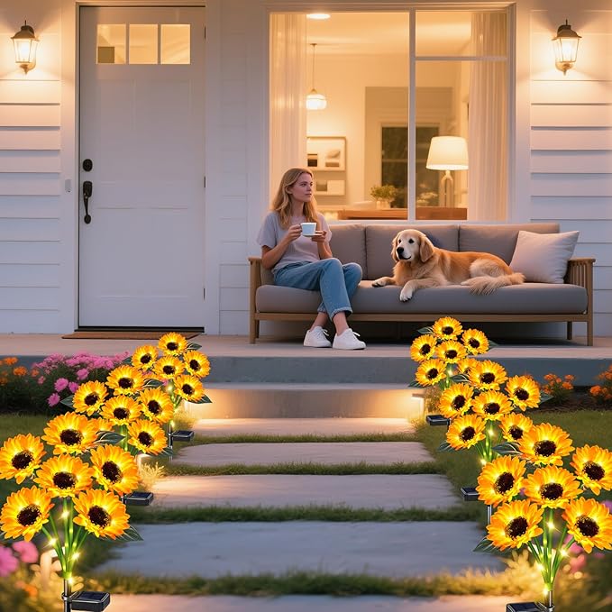 Solar Outdoor Lights Garden Decor, 3 Pack Solar Sunflower Lights, 18 Waterproof Garden Decor Flower for Outside Yard Patio,Flower Bed, Pathway, Gift for Women, Mom, Grandma