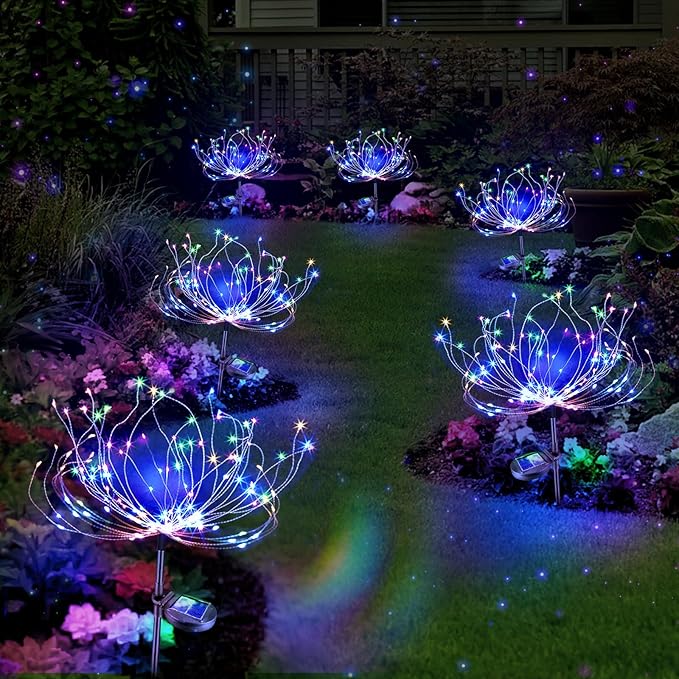 Anordsem Solar Lights Outdoor Waterproof: 4 Pack Garden Light - Bendable Copper Wire with 120 LED Firework Beads - DIY Colorful Fun Decoration for Yard Patio - Twinkle Sparkler Gifts for Women Wife