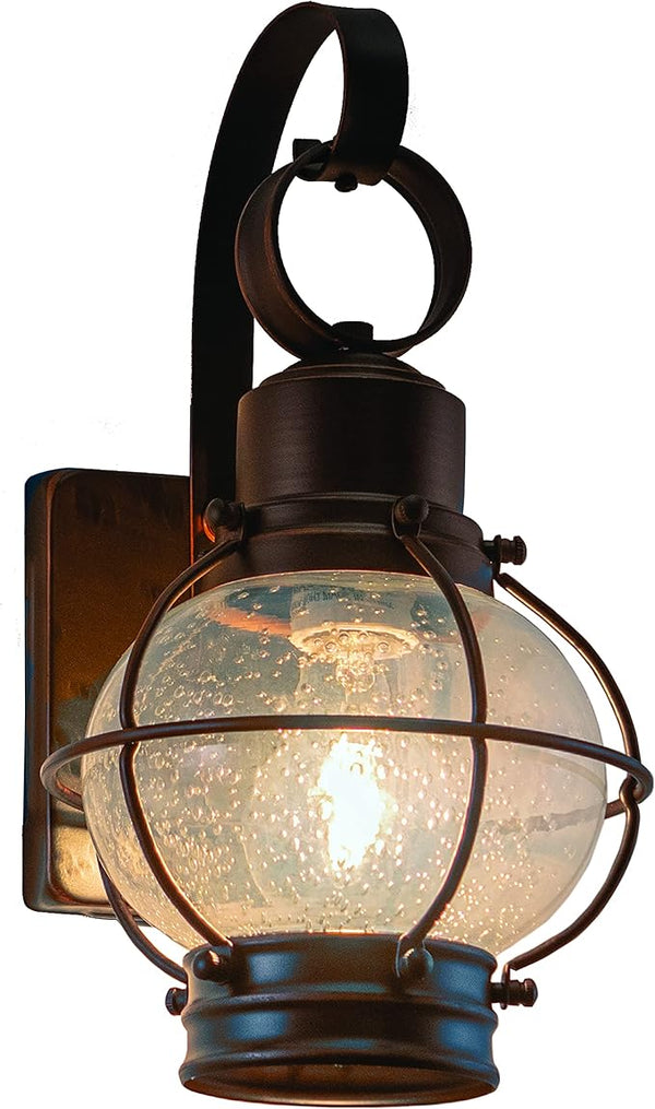 VAXCEL Chatham 12 in. H 1-Light Burnished Bronze Coastal Outdoor Wall Sconce Made of Durable Steel, Clear Seeded | Lumora