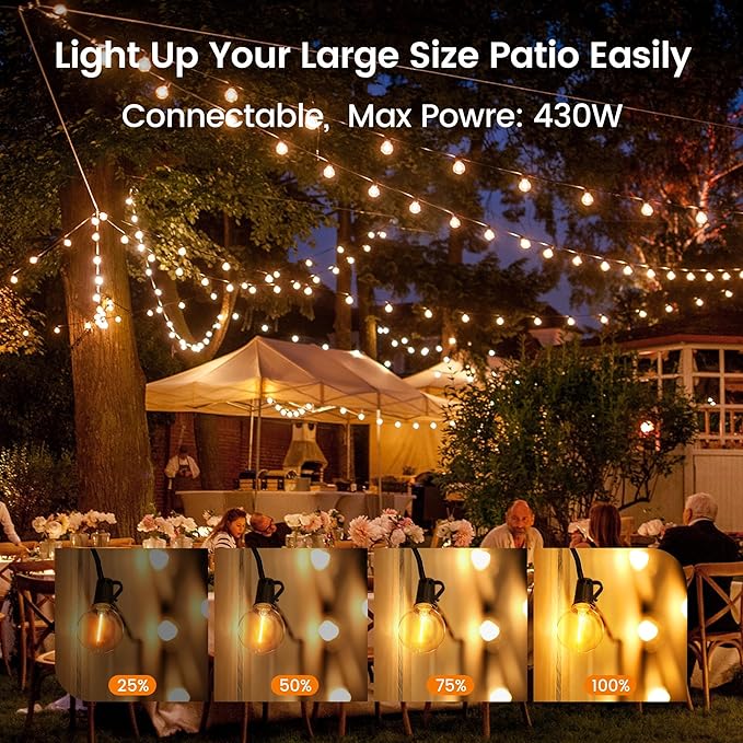 OHLUX Outdoor String Lights, 30FT G40 Globe LED Patio Lights with 17 Dimmable Plastic Bulbs(2 Spare), 2200K | Lumora