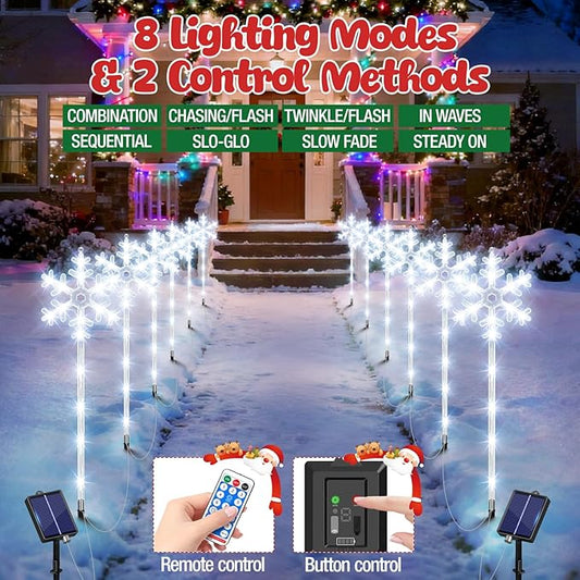Solar Lights Outdoor Christmas Decorations 12 Pack - 192 LEDs Solar Christmas Snowflake Pathway Lights Outdoor with Remote & 8 Lighting Modes, Waterproof Xmas Lights for Garden Yard, Cool White
