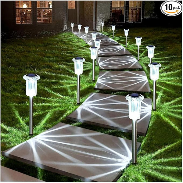 DenicMic Solar Lights Outdoor 10 Pack Waterproof 6000K Cold White LED Stainless Steel Stake Outside Lights for Yard | Lumora