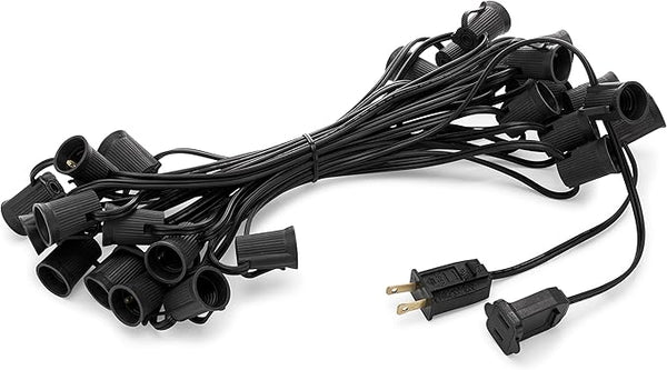 Holiday Lighting Outlet C9 Christmas Light String, Patio Event Lighting, Black Cord, 12" Socket Spacing, E17 (25') | Lumora
