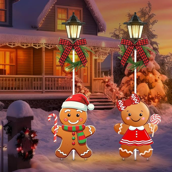 Tuanse 2 Pack Solar Christmas Outdoor Decoration 52 Inch Solar Xmas Gingerbread Man Pathway Lights Metal Garden | Lumora