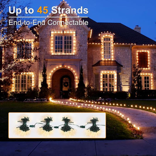 Brizled Warm White Christmas Lights - 33ft, 50 LED C9 Connectable Indoor/Outdoor Xmas String Lights, UL Certified for Holiday House, Roof, Yard, Garden, Porch and Party