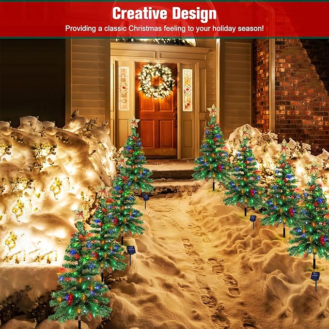 Solar Christmas Trees Lights Outdoor, Solar Powered Xmas Trees Stake Outside Waterproof 3.6FT with 100 LEDs and 8 Modes for Yard Pathway Garden Grave Cemetery Decorations (2 in 1)