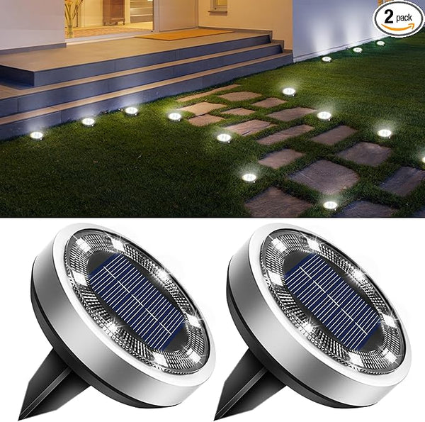 btfarm 2 Pack Solar Lights Outdoor, 8 LED Solar Ground Lights IP65 Waterproof Flat Solar Disc Light, Pathway Lights | Lumora