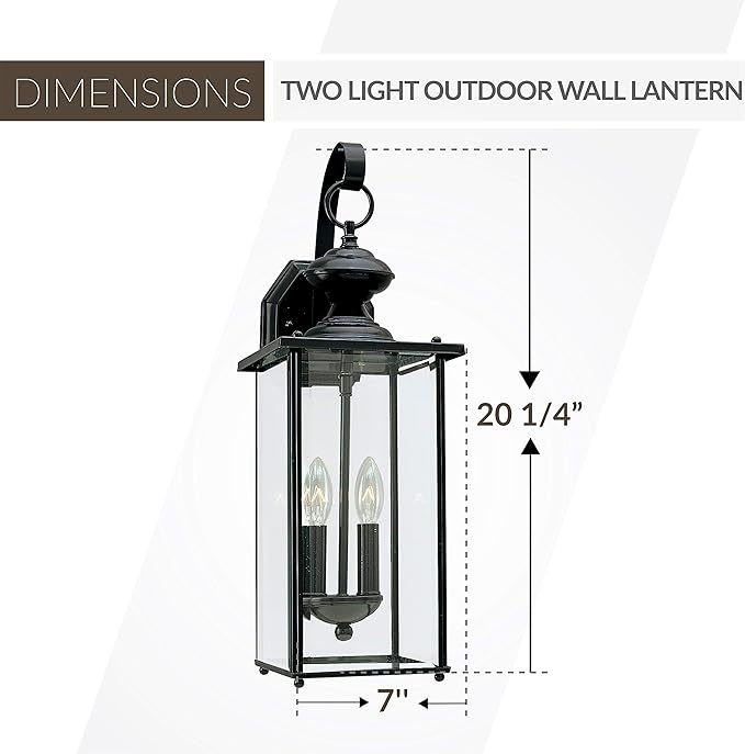 Generation Lighting 8468-12 Jamestowne Transitional Two - Light Outdoor Wall Lantern Outside Fixture, Black Finish | Lumora
