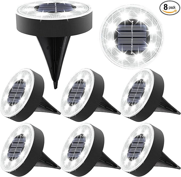 Joomer Solar Ground Lights, 8 Pack 8 LED Solar Lights Outdoor Waterproof IP68 Solar Disc Lights In-Ground Landscape | Lumora