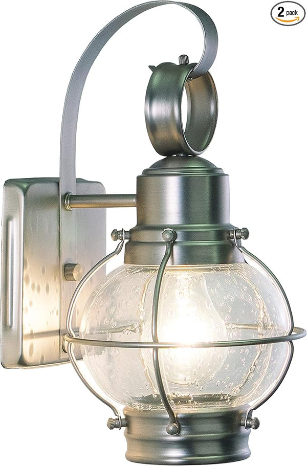 VAXCEL 2-Pack Chatham 12 in. H 1-Light Brushed Nickel Coastal Outdoor Wall Sconce Made of Durable Steel, Clear | Lumora