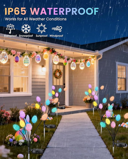 4 Pack Solar Easter Eggs Pathway Lights outdoor, 24 LED Pastel Solar Garden Lights Swaying Firefly Light with 2 Lighting Modes, Waterproof Easter Decorations for Spring Patio Yard Landscape Decor