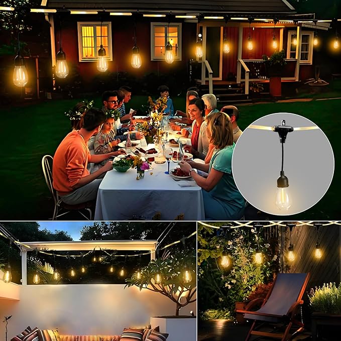 Outdoor String Lights 28.2 FT, Waterproof Dimmable LED Edison Bulbs with Remote, Rope-Style Durable Design | Lumora