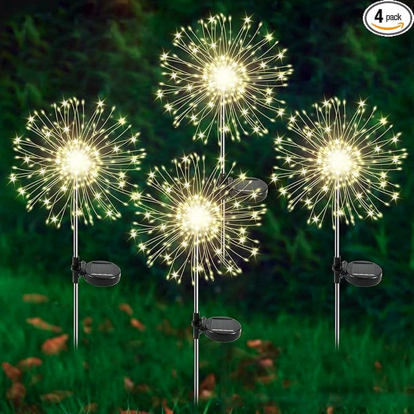 Solar Garden Lights Outdoor, 4 Pack 120 LED Twinkling Firework Lights Decorative with 2 Modes, Outdoor Waterproof | Lumora