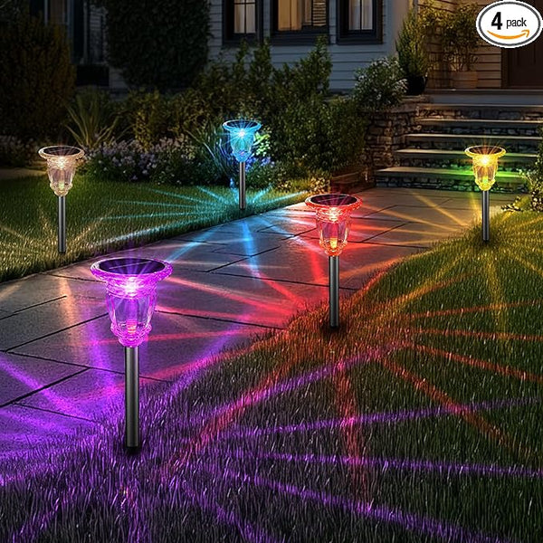 Solar Pathway Lights Outdoor 4 Pack, 10 Modes RGB Color Changing & White Solar Garden Lights, 17.5" IP65 Waterproof | Lumora