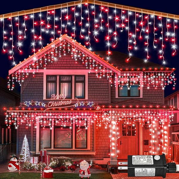 33ft Icicle Lights for Outside, Red and White Christmas Lights Outdoor Indoor, 400 LED Twinkle String Light with 75 | Lumora