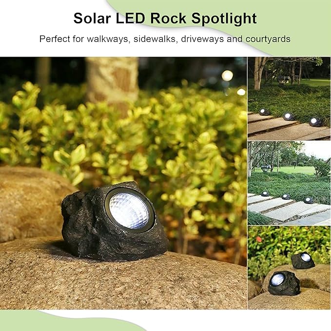 LIYAOLI Solar Rock Landscape Lights - 5 Pack Waterproof IP65 Fake Stone Solar Lights for Garden Pathways | Outdoor Ground Lighting with Auto On/Off & White LEDs