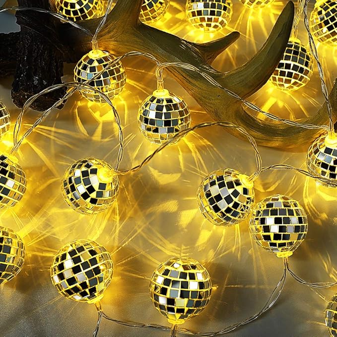 AceList 50 LED Disco Ball Mirror LED Party Light String Christmas Lanterns for Holiday Wall Window Tree Decorations Indoor Outdoor Patio Party Yard Garden Kids Bedroom Living(Warm White)