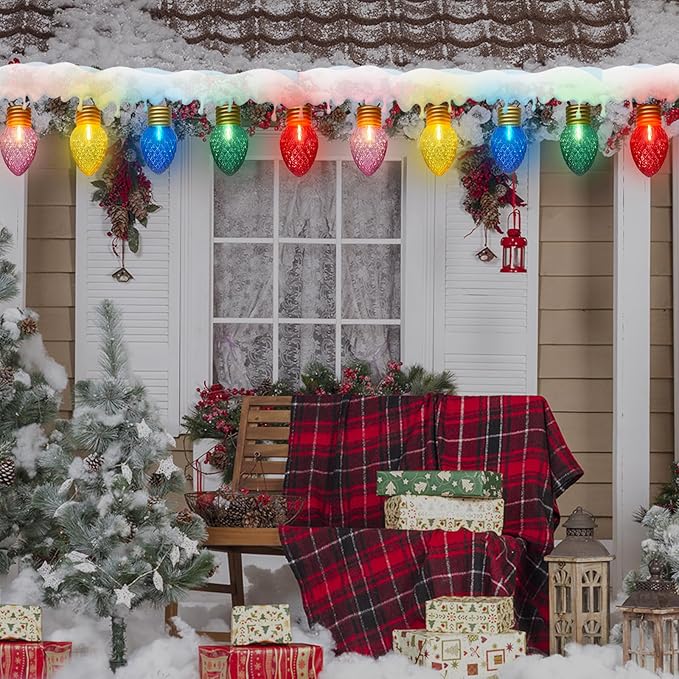 SUNSGNE Jumbo Christmas Hanging String Lights 16FT Large Xmas Lights with 10 Count 5'' LED Giant Multicolor Bulbs, C7 Big Bulb Vintage Christmas Light for Indoor Outdoor Roof Yard Decor, Green Wire