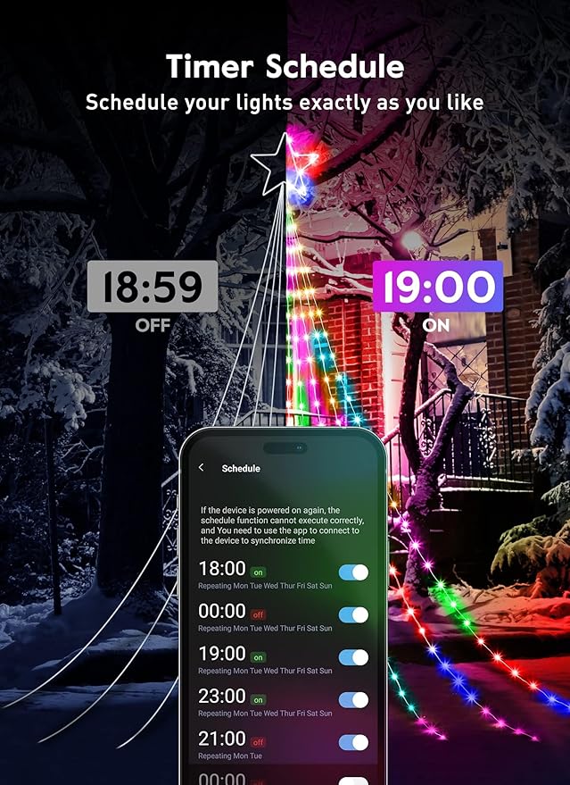Outdoor Christmas Star String Lights, Smart RGB Waterfall Tree String Light with APP Remote Control, DIY Modes Dimmable Timer Music Sync Shooting Star Fairy Lights for Indoor Outdoor Garden Decoration