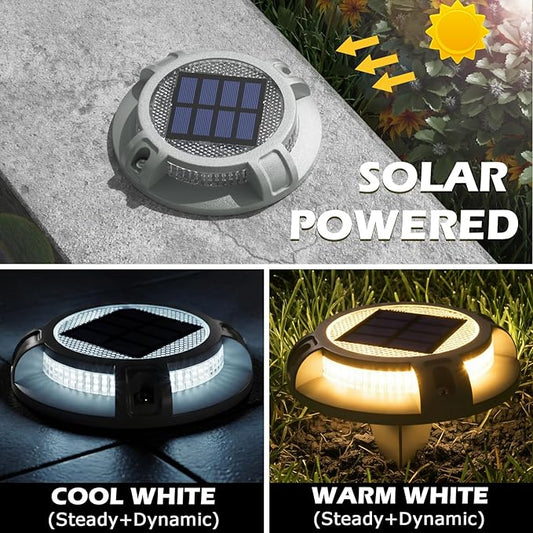 SIEDiNLAR Solar Driveway Lights Outdoor 4 Modes 40 LEDs Deck Driveway Markers Marine Dock Light Waterproof for Ground Walkway Pathway Step Garden Yard, White/Warm Dynamic Lighting (4 Pack)