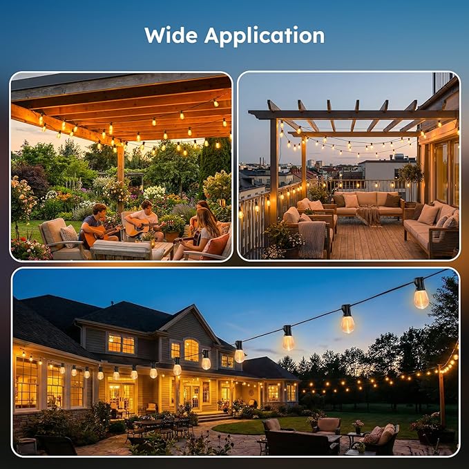 100FT Outdoor String Light with S11 Plastic Bulbs, Low-Voltage LED Patio Light with App & Remote, Music Sync, 4 | Lumora