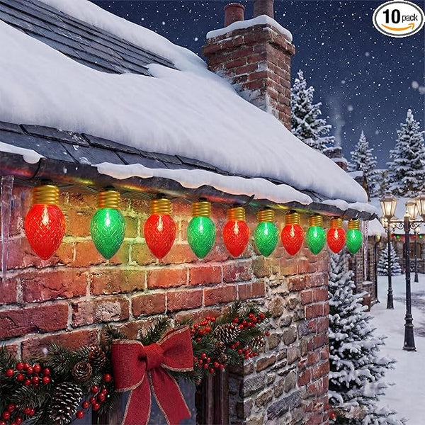 Red and Green Jumbo Christmas Lights Outdoor, 16ft Jumbo C7 (5") Diamond Pattern Bulbs, Connectable Large Outdoor | Lumora