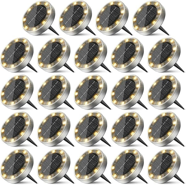 Peasur Solar Ground Lights Outdoor, 24 Pack Flat Solar Powered Disc Lights, IP68 Waterproof, Anti-Rust, Landscape | Lumora