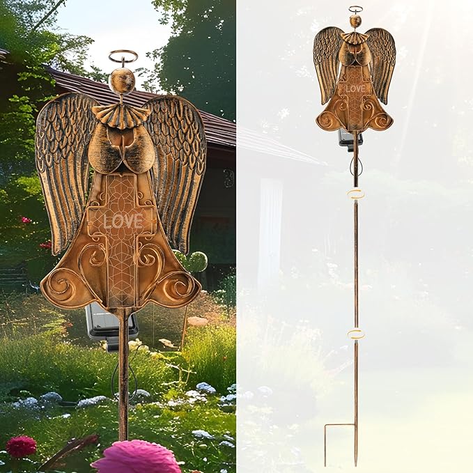 Angel Stake Solar Lights 40.94 Inch, Auto On/Off LED Pathway Lights for Yard Patio Cemetery, Waterproof Outdoor Decor Christmas Memorial Gift for Women Mom