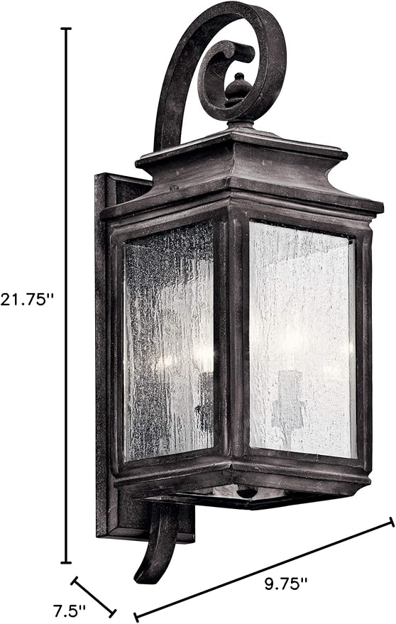 Kichler Wiscombe Park 21.75" 3 Light Outdoor Wall Light with Clear Seeded Glass in Weathered Zinc | Lumora