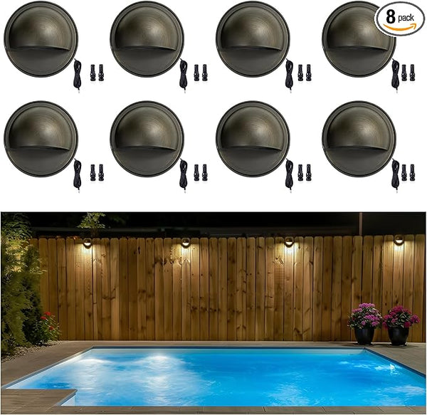 Gardenreet Low Voltage Deck Lights - Landscape Solid Brass Step Lights Outdoor, 12V LED Hardwired Waterproof, Round | Lumora