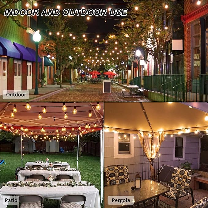 Abeja 50 Feet Patio String Lights with 53 Edison Globe Bulbs and 50 Pack G40 Light Bulbs Replacement, 120V 5W Clear Globe G40 Outdoor String Lights